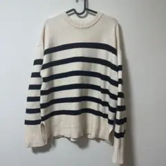 ZARA アイボリーとネイビーのストライプニットセーター