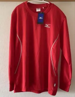 【新品タグ付き】Mizuno 長袖赤Tシャツ吸水速乾UVカットMサイズ