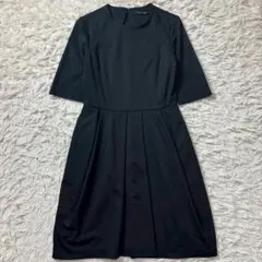 【美品】YOKO CHAN ハーフスリーブ タック ドレス ワンピース ブラック