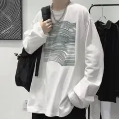 新品 韓国ファッション 長袖Tシャツ 男女兼用 ビックシルエット ホワイト L