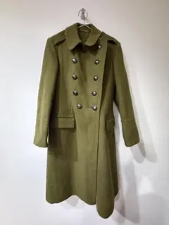 オリーブグリーン ダブルブレスト ロングコート　古着
