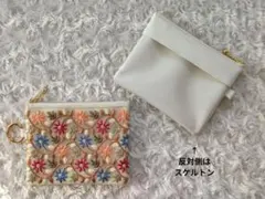 仕切りポーチM　インド刺繍リボン×合皮　スケルトン　マルチケース　財布