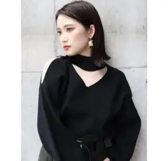 MURUA 黒 オフショルダー チョーカーニットセーター