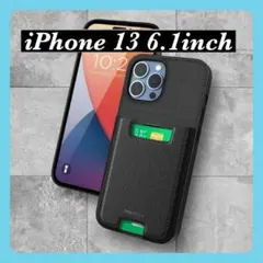 【新品】iPhone13 6.1インチ スマホケース カードケース 黒 ブラックのサムネイル