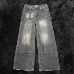 MENES ダークグレー ワイドレッグデニム