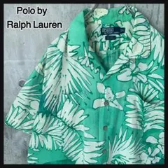 539【希少XL】ポロラルフローレン☆開襟 ボタニカル アロハシャツ グリーン