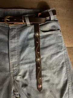 ナローベルト　フラワー&リーフ　スタッズ　真鍮×メッキ