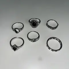 シルバー ブラックストーン リング 6点セット