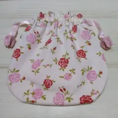 巾着 ピンク&赤のバラ柄４個組