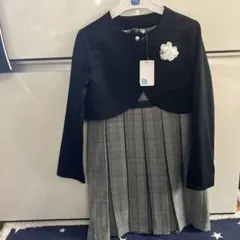 130cm 黒とグレーのチェックドレス　フォーマル