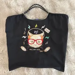 Ball & Chain DJ猫エコバッグ　ブラック　Lサイズ