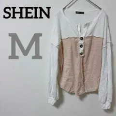 SHEIN【M】ボタン付き 長袖 トップス カットソー Tシャツ リブ編み