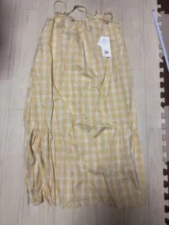 新品イエロー系チェック キャミワンピース M