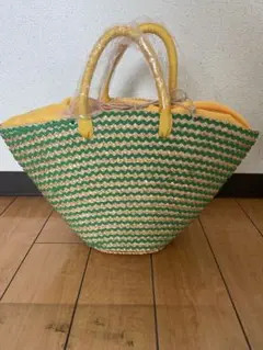 COOCOストライプ柄 かごバッグ 緑と黄色