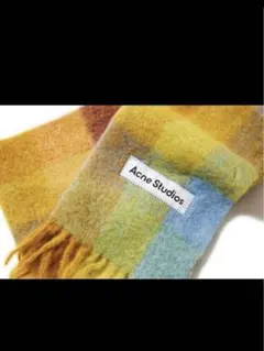 【美品】Acne Studios チェック ウールフリンジスカーフ マフラー