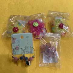 カラフルなフープピアスと花モチーフセット可愛い花ゴム3個付き