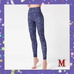 M ネイビー 花柄 スポーツウェア 美脚 ヨガ レギンス スパッツ フィットネス