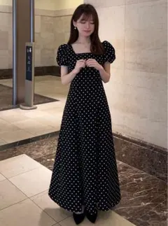 GRL ドット柄バルーンスリーブフレアワンピース[ru1163]