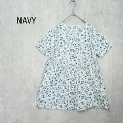 ネイビー【М】花柄ピンタックシアーブラウス　薄手　コットン100%　a6088