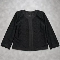 ノーカラージャケット 総レース 刺繍 ブラック 日本製 フォーマル 11号 L