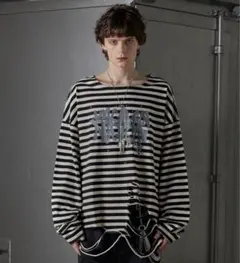 GRANCY 総柄ラインストーングラフィックロンT ブラック ボーダー