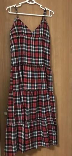 チェック柄ロングキャミワンピース