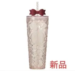 スタバ コールドカップタンブラーリボン ピンク ホリデー2025 キラキラ
