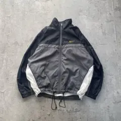 00’s ナイキ USA古着 ナイロンジャケット ドローコード 刺繍ロゴ グレー