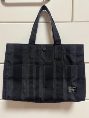 PORTER トートバッグ ブラック ストライプ柄 キャンバス
