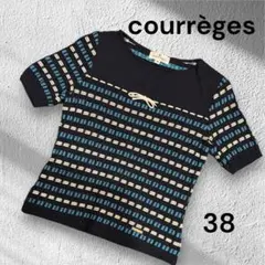 【courrèges】半袖ニットトップス ボーダー柄 リボン付き 38 日本製のサムネイル