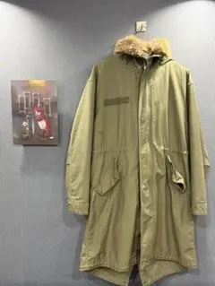 メンズ モッズコート カーキ ファー付きフード