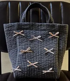 maco様専用　ヌビ　トートバッグ　グレー　ベルベットリボン　ショルダー