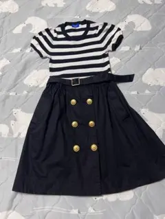 ブルーレーベル　ストライプ柄半袖Tシャツと黒スカート　ワンピース