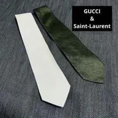 GUCCI Saint-Laurent ライトブルー・ダークグリーン　ネクタイ