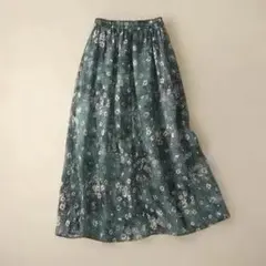 M ブルー スカート 花柄 Aライン ミドル丈 かわいい おしゃれ