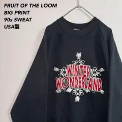 90sビンテージUSA製フルーツオブザルームビッグプリントスウェットトレーナー