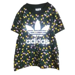 adidas 総柄 花柄 Tシャツ トレフォイル ビッグロゴ AOP ブラック