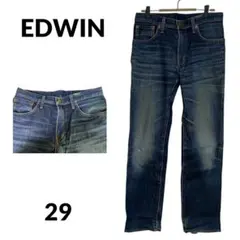 EDWIN デニムパンツ 革ラベル 金具ボタン 29インチ ネイビー 10060
