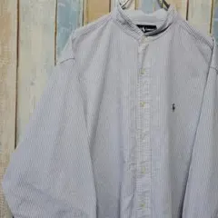 ☆ラルフローレン☆ノーカラーシャツ☆ストライプ☆オックスフォード☆刺繍ロゴ