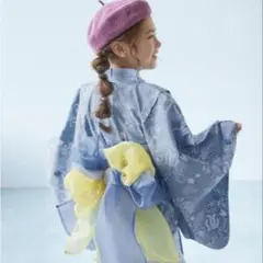 devirock 浴衣 シェル・ダスティブルー　140cm 美品　帯未使用