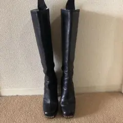 DSQUARED2こげ茶色ダメージ加工ロングニーハイブーツ牛革美品本物39