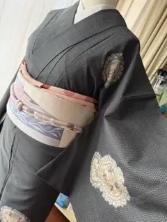 オズ様専用 正絹 大島紬訪問着 グレー系 作家物 名古屋帯と2点セット