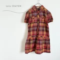 ロイスクレヨン　シャツワンピース　チェック柄　半袖　可愛い　ヴィンテージ　一点物