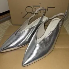 LE TALON シルバー ポインテッドトゥ ミュール 24.5cm