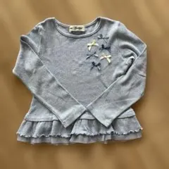 水色　フリル付きリボンセーター 120