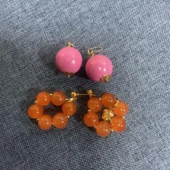 ピンクとオレンジのビーズピアスセット