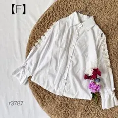 袖レースブラウス レース 袖リボン 長袖シャツ　薄手　パールボタン　シアー　白