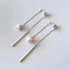 淡水パール（バロックパール ） とスティックの揺れるピアス 金属アレルギー対応