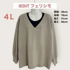 IEDIT フェリシモ Vネック ニット セーター 4L ベージュ 大きいサイズ