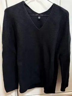ユニクロ　3DコットンリラックスVネックセーター BLACK L UNIQLO